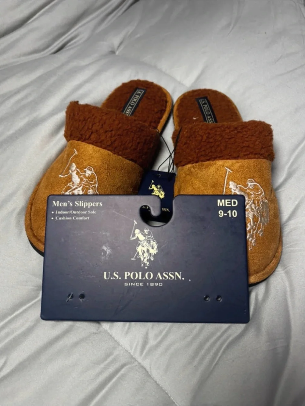Polo by Ralph Lauren Men's Tan/Brown Shearling-Trim Slip-On Slippers
